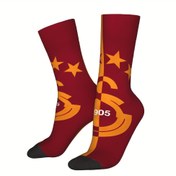 Resim 1905 Çorap Baskılı Erkekler İçin - Canlı Kırmızı ve Altın Polyester Örgü Çoraplar, Ay ve Yıldız Tasarımı ile Rahat ve Şık, Günlük Giyim İçin Yenilikçi Çoraplar|Canlı Çorap Tasarımı|Dayanıklı Örgü Giyim, Yenilikçi Çorap 