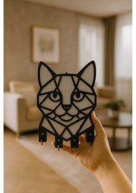 Resim Kedi Figürlü Duvar Tipi Dekoratif Anahtarlık Askılığı Siyah - Beyaz 