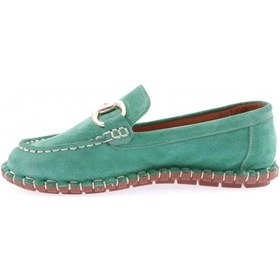 Resim Dgn 600-23y Kadin Dikiş Detayli Metal Tokali Loafer Ayakkabi 600-2109-R13405 Yeşil 