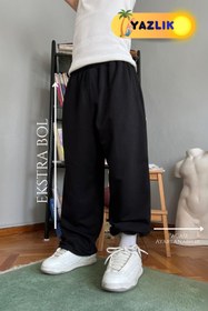 Resim STYKEER Yazlık Baggy Büyük Beden Ekstra Bol Paçası Lastikli İç Göstermeyen Kumaş Pamuklu Oversize Eşofman 