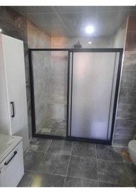 Resim Nokta Duşakabin 115 Cm Teknesiz Mika Duşakabin Siyah Profil Şeffaf 