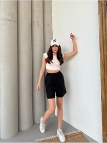 Resim Ozy Fashion Lacivert,Müslin Kumaş,Cepli,Beli Lastikli,Kadın Midi Boy,Yazlık Şort - 