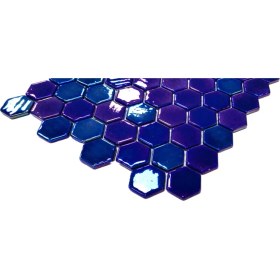 Resim MozaiKristaL Havuz, Banyo, Sauna, Spa ve Tüm Yüzeyler Için Cam Ölçüsü: 38X5 Mm. File Ölçüsü: 29X29 Cm. Hegzagonal Ird. Mavi Cam Mozaik. ( 1 Kutu = 1 m2 Fiyatıdır ) 