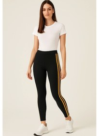 Resim Tua Moda Yanı Sarı Şeritli Her Gardıropta Olması Gereken Tayt - Lacivert Lacivert 