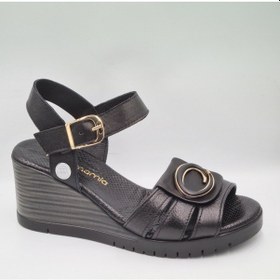 Resim Mammamia D25ys-2775 Siyah Deri Dolgu Topuklu 7cm Kadın Sandalet Siyah 