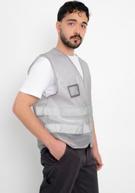 Resim DAŞ ÜNİFORMA İsimlikli İkaz Yeleği Fosforlu Cırtlı Cepli (Universal Tip Kalın ) Çift Renk İş Güvenliği Gri-Beyaz 