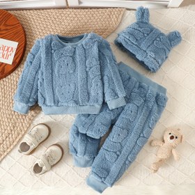 Resim Köpek-Patlıkanlı Sweatshirt, Köpek-Patlıkanlı Pantolon ve Köpek-Patlıkanlı Şapka ile Bebek Erkekler İçin Sonbahar ve Kış Takımı, Dış Mekanlar İçin 