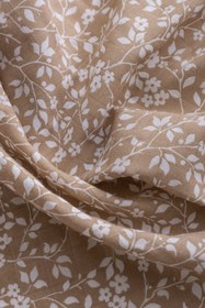 Resim Müslin Bezi Örtü Menekşe Desen - Bej 120x120 cm + 4 Adet Ağız Mendili 