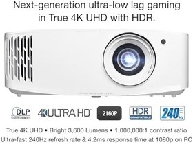Resim Optoma UHD35x True 4K UHD Oyun Projektörü | 3.600 Lümen | Gelişmiş Oyun Modu ile 1080p'de 4.2ms Yanıt Süresi | 240Hz Yenileme Hızı | HDR10 ve HLG 