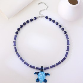 Resim Şık ve Benzersiz Koyu Mavi Cam Kaplumbağa Kolye Kadınlar İçin 