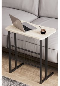 Resim Metal Ayaklı Laptop Sehpası Koltuk Sehpası Kahvaltı Masası Çalışma Sehpası - Traverten Desenli Bej 