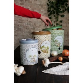 Resim 3'lü Metal Sebze Kovası Seti, Patates, Soğan ve Sarımsaklık, Şık ve Pratik Tasarım 