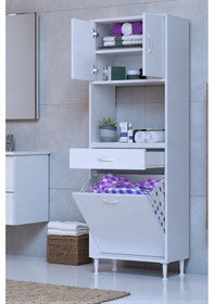 Resim Eliusta Seris Sepetli Ve Çekmeceli Banyo Dolabı G:55 Cm Çok Amaçlı Beyaz Düzenleyici 55x173x32,5 Cm Dolap Beyaz 