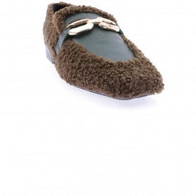 Resim DGN Metal Tokalı Peluş Kadın Loafer Ayakkabı Yeşil Peluş 6381535 