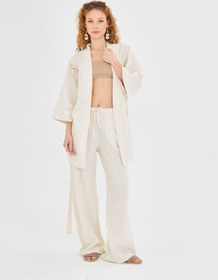 Resim TIFFANY&TOMATO Kuş Nakışlı Keten Görünümlü Kimono 