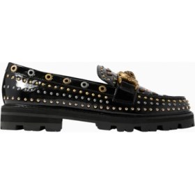 Resim Mansion Stud Loafer, Siyah Rugan ve Antik Metal Detaylı Lüks Erkek / Kadın Ayakkabı 