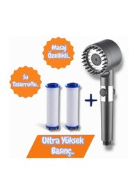Resim Masaj Başlıklı Su Atasarruflu Kireç Önleyici Özellikli Yüksek Basınç Duş Başlığı 2filtreli 2 Katlı Gri 