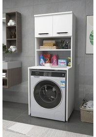 Resim Dragon Çamaşır Makinesi Dolabı Kurutma Makinesi 3 Raflı 2 Kapaklı Banyo Dolabı - Beyaz 