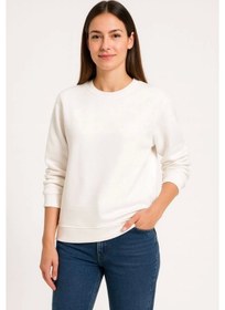 Resim Üç İplik Düz Bisiklet Yaka Sweatshirt - Beyaz Beyaz 