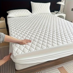 Resim 1 adet Elmas Desenli Kalınlaştırılmış Yatak Örtüsü (Yastık Çekirdeği ve Yastık Kılıfı Olmadan), Ultra Yumuşak ve Rahat Kalınlaştırılmış Yatak Koruyucu, Yatak Odaları, Misafir Odaları ve Otel Yatak Koruma için Uygun. 