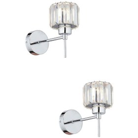 Resim Sadem Tekli Krom Taşlı Salon 2'li Aplik Seti Beyaz 