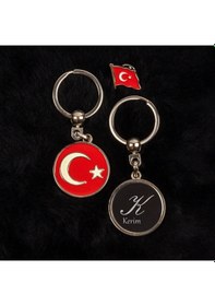Resim İsim Baş Harf Tasarımlı Türk Bayraklı Anahtarlık Ve Rozet 