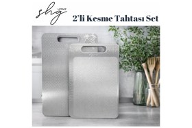 Resim Feyza Design Pratik Paslanmaz Çelik Kesme Tahtası Seti 23X34 ve 20X30 Cm, Dayanıklı ve Şık 