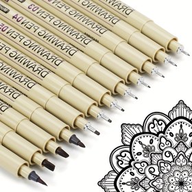 Resim 12 Parça Çizim Kalemi Seti: Siyah Mikro Uçlu Su Geçirmez Sanatçı Kalem, İnce Noktalı Mürekkep İşaretleyici, Yetişkin Çizim Malzemeleri, Anime Hediye, Manga Kontürü ve Zentangle için Su Boyası Çizim Ekipmanı 