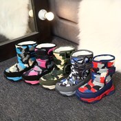 Resim Kamuflaj Desenli Kar Botları (Yeşil/Mavi/Pembe/Mor) - Yüksek Boy Kışlık Sıcak Tutum, TPR Çekiş Lastikleri & Ağır Hizmet Tip PVC Malzeme için Kaymaz Ayakkabılar (Ayarlanabilir Askılı, Unisex), Kışlık Botlar, Kar Ayakkabıları 