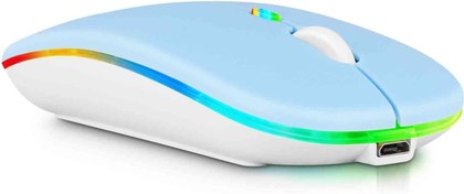 Resim Bluetooth Rechargeable Mouse for Dell Inspiron 15 3000 Laptop Bluetooth Wireless Mouse Designed for Laptop/PC/Mac/iPad pro/Computer/Tablet/Android RGB LED Sky Blue 