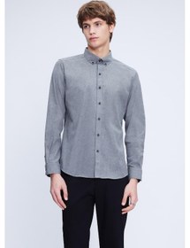 Resim Gri Slim Fit Uzun Kollu Düğmeli Yaka Pamuklu Gömlek 24d190000051 007 Gri 