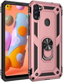 Resim Nevarium Galaxy M11 Uyumlu Kılıf Tank Yüzüklü Yüksek Korumalı Silikon - Rose Gold 