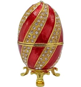 Resim Faberge Yumurta Swarovski Taşlı Lüks Mücevher Kutusu Sarı Kırmızı 10cm Hediyeli 