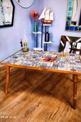 Resim Resmo Rustik Wood Masif 92x62cm Seramik Ceviz Zigon Yan Sehpa Salon Yatak Odası Mobilyası 