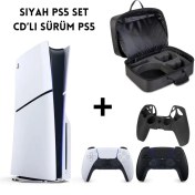 Resim Sony Playstation 5 CD Versiyon (Slim) + Siyah Dualsense + Siyah Çanta (Kılıf ) 