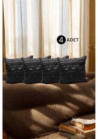 Resim Bohem 4'lü Dekoratif Yastık Kılıfı Kırlent Kılıfı 43x43 Cm Antrasit Geometrik Gri 