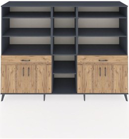 Resim Hyperion Dolap 12 Raflı 2 Çekmeceli 4 Kapaklı 220x44x163 Antrasit-çam Atlas Çam - Antrasit 