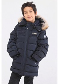 Resim Natürel Kürklü Erkek Çocuk Şişme Mont 51246 Lacivert 