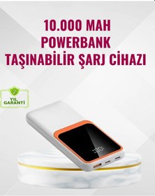 Resim Powerbank 10000 Mah - Çift Usb Çıkışlı, Type-c Girişli, Şık Beyaz Tasarım 