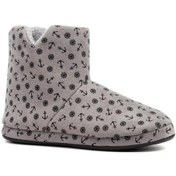 Resim Erkek Panduf Kışlık Ev Botu Süet Çapa Desen Gri 