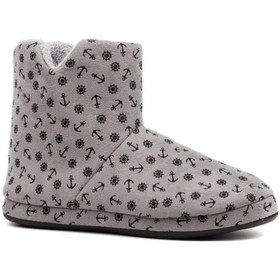 Resim Erkek Panduf Kışlık Ev Botu Süet Çapa Desen Gri 