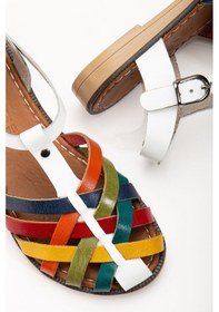 Resim Beyaz Multi Ortopedik Hakiki Deri Kadın Sandalet Çok Renkli 