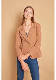 Resim Yakalı Cep Kapaklı Uzun Kol Hafif Likralı Kumaş Ofis Blazer Ceket-camel CAMEL 