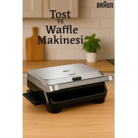 Resim Çift Taraflı Waffle ve Tost Makinesi, Yağışmaz Yüzey, Çok Fonksiyonlu Mutfak Aleti 
