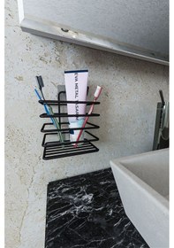 Resim Eva Metal Tasarim Yapışkanlı Metal Diş Fırçalık Siyah 