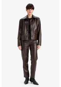 Resim Defacto Regular Fit Polo Yaka Suni Deri Blazer Ceket G2308ax25wnbn212 Kahve 