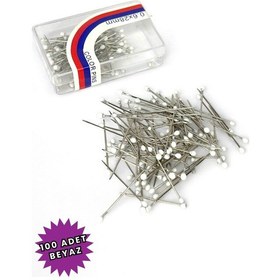 Resim Toplu İğne Beyaz 100 Adet - Eşarp Ve Şal İğnesi Çok Amaçlı Nişan Düğün Sünnet Takı İğnesi Beyaz 