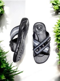 Resim Ortopedik 4 Nokta Yumuşak Taban Ev Ve Dışarı Terliği Gri - Siyah 