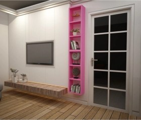 Resim Kitaplık Pembe Dikey Ikili Birleşik Duvar Rafı Takım Pembe 