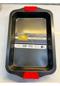 Resim Ivory 2 Adet Teflon Fırın Tepsisi 40x26 Cm, Yapışmaz, Kırmızı Silikon Tutacaklı Açık Gri 